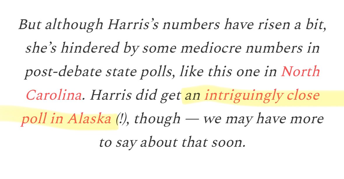 ProleCap's tweet image. People are starting to notice that Alaska is a close race.

It’s closer than you think - fewer than 20,000 votes separate Trump from Kamala. #AK #Alaska @The_Real_ASR