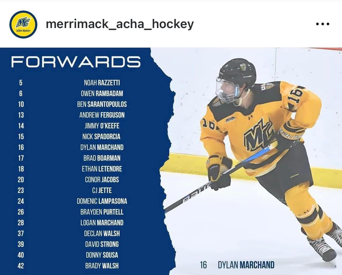 Congratulations to recent Woodstock Academy graduate Donny Sousa for making the ACHA club men’s hockey team at Merrimack College. #cthk #cthkalumni