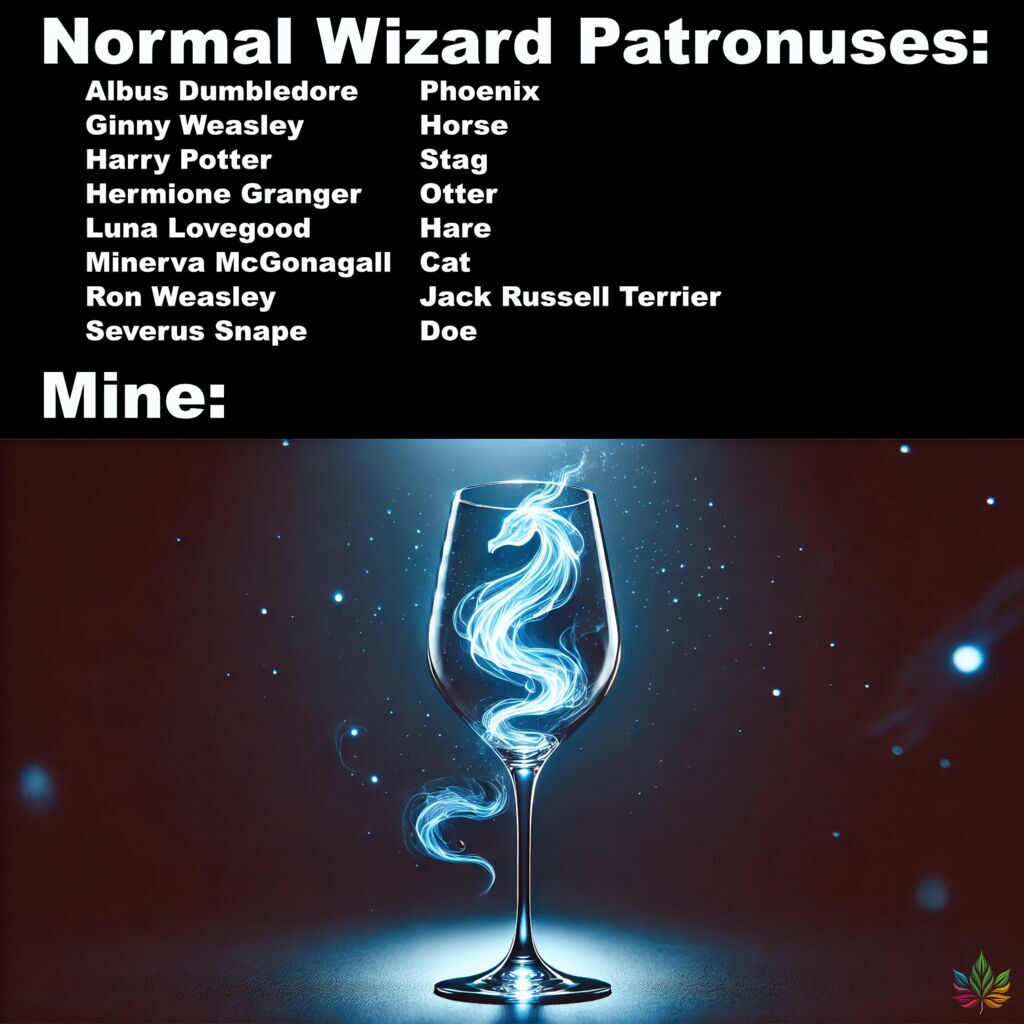 ThreeLeafCom's tweet photo. ✨ Every wizard needs a Patronus, and mine just happens to be a glass of wine! 🍷✨ Here’s to finding magic in every sip. #BusinessUnwind #Wine #WineMagic https://t.co/hKCQF88GO8