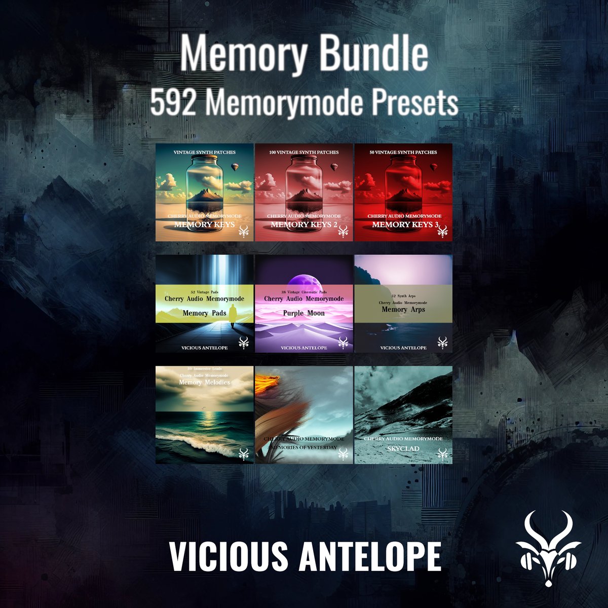 ViciousAntelope's tweet image. Bundle release for Cherry Audio Memorymode 
Memory Bundle contains 9 of our soundbanks with 592 presets for @cherryaudiovst  Memorymode synthesizer.

viciousantelope.com/product-page/m…

#cherryaudio #moog #memorymoog #synth #synthesizer #vst #presets #bundle #composer #sounddesign