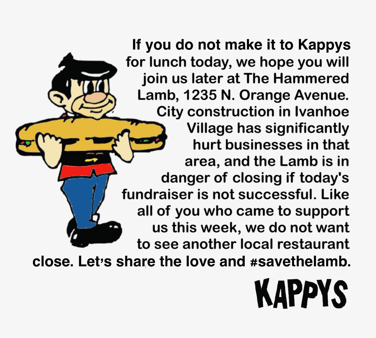KappysFoodTruck's tweet photo. Meet us at @TheHammeredLamb! #SaveTheLamb https://t.co/YqX4YfN3uL