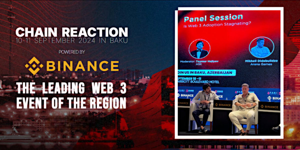 ArenaVS (@arenaweb3) on Twitter photo Arena Games at Chain Reaction 2024 in Baku! 🇦🇿
Last week, we attended the Chain Reaction conference, powered by <a href="/binance/">Binance</a>, where our Co-Founder & CEO, <a href="/mikaiex/">Mika {mikheil didebulidze}</a>, delivered a speech on Arena Games' achievements and shared our vision for Web3's evolution.
We're excited to partner Arena Games at Chain Reaction 2024 in Baku! 🇦🇿
Last week, we attended the Chain Reaction conference, powered by <a href="/binance/">Binance</a>, where our Co-Founder & CEO, <a href="/mikaiex/">Mika {mikheil didebulidze}</a>, delivered a speech on Arena Games' achievements and shared our vision for Web3's evolution.
We're excited to partner