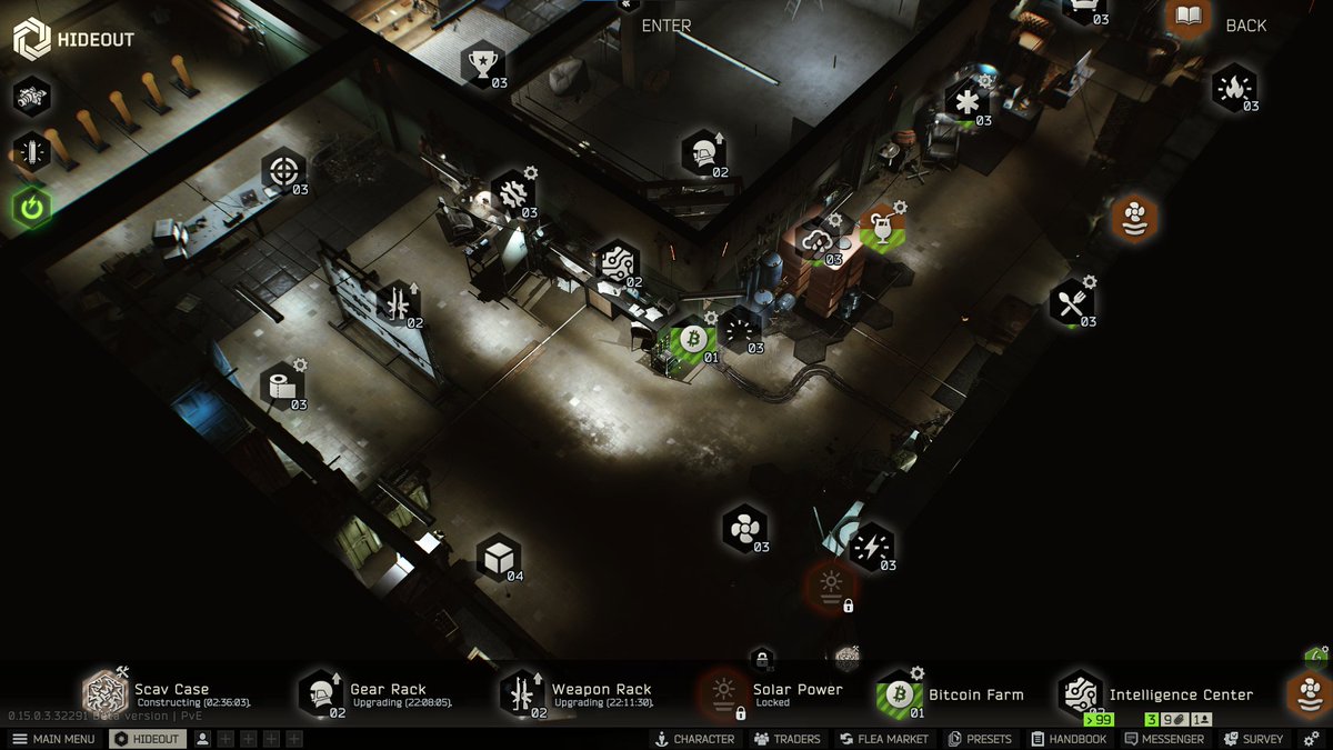 金銭的な問題でBitcoinファームはLv2の改造が出来ていませんが、ソーラーパネルとIntelligence  CenterLv3以外の拡張が出来ました。