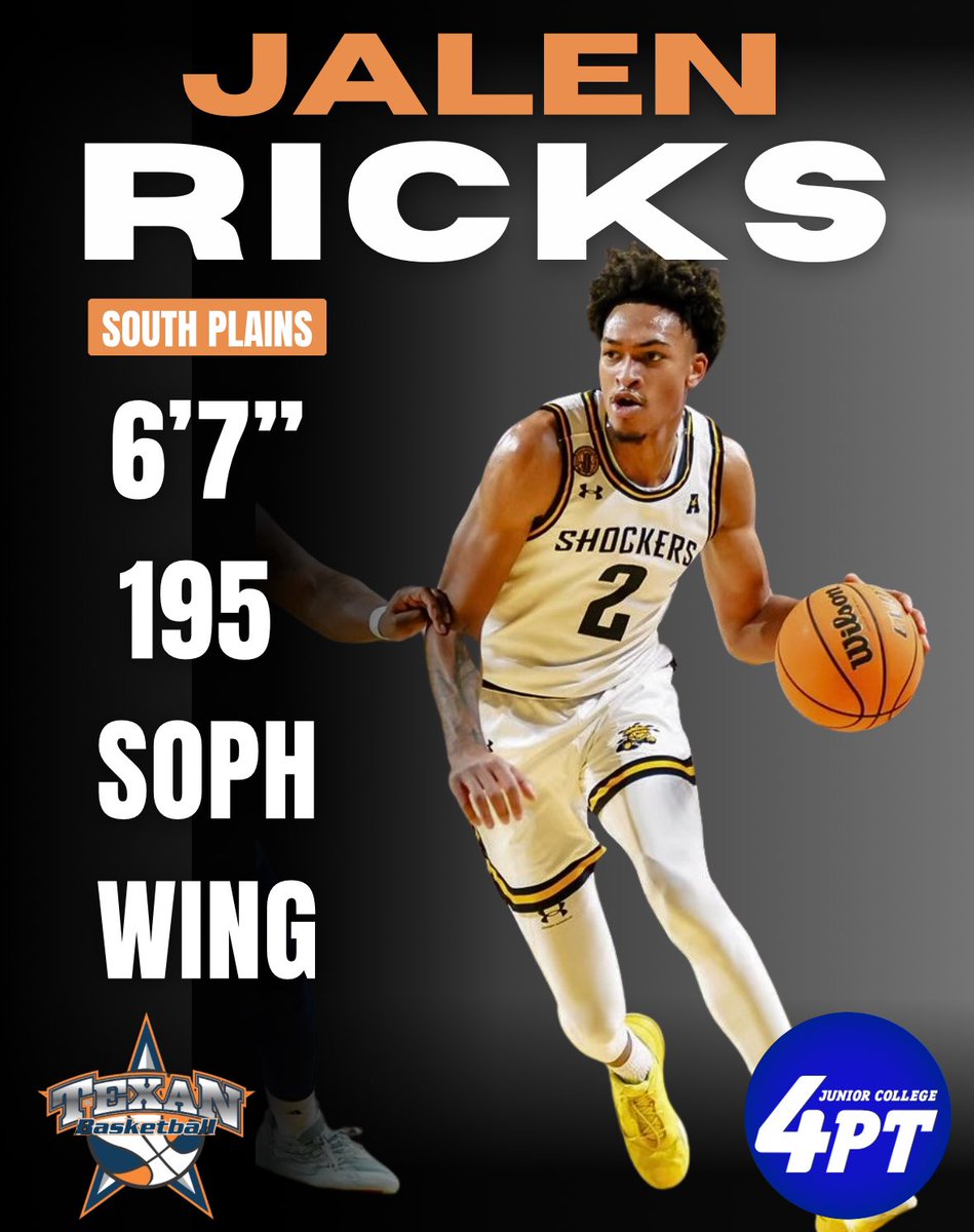 JC4PT's tweet photo. 📒 JUCO Tour Spotlight

Jalen Ricks - South Plains
Transfer from Wichita State.

@iamjricks3 @SPCTexanMBB 
#JC4PT #JUCOProduct https://t.co/cB4H12JwuM