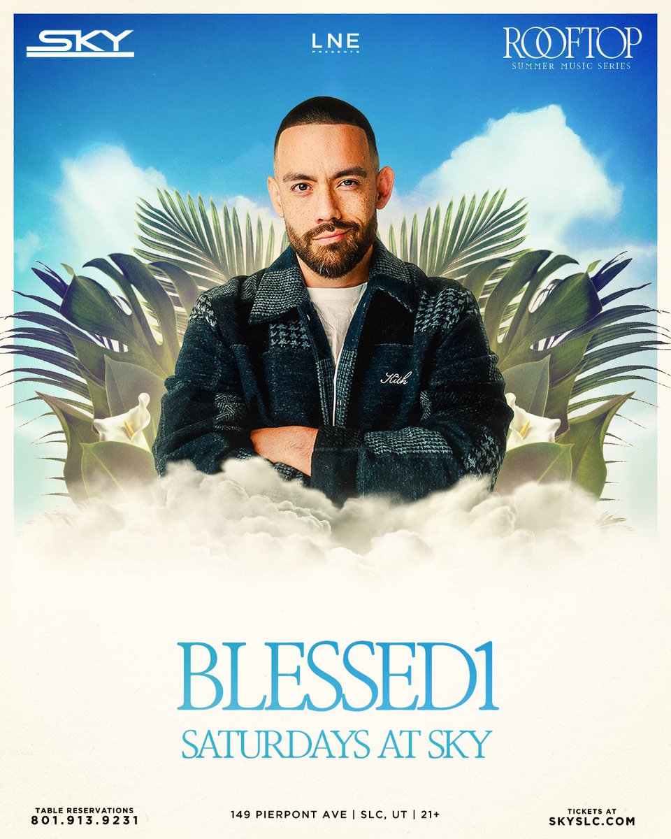 Sky SLC (@skyvenueslc) on Twitter photo Blessing you one last time on the Rooftop...<a href="/DjBlessed1/">Dj Blessed1</a> 🙏
Don't miss his final Rooftop Residency set TONIGHT with @SincerelySpaz! 👏
Mixing all your favorite hits, from top 40 to all-time classic heaters 🔥
RSVP for FREE ENTRY!
📩 SKYSLC.COM Blessing you one last time on the Rooftop...<a href="/DjBlessed1/">Dj Blessed1</a> 🙏
Don't miss his final Rooftop Residency set TONIGHT with @SincerelySpaz! 👏
Mixing all your favorite hits, from top 40 to all-time classic heaters 🔥
RSVP for FREE ENTRY!
📩 SKYSLC.COM