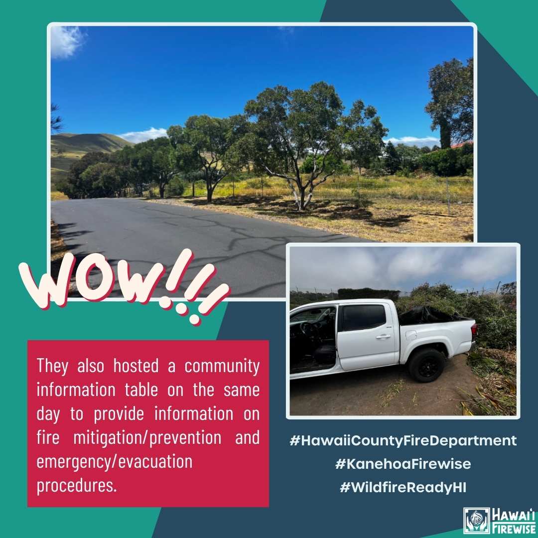 HawaiiWildfire's tweet photo. Kanehoa Firewise trimmed ladder fuels along their roads, ladder fuels are fuels that can carry a fire burning from low vegetation to taller vegetation
#WildfireReadyHI #wildfireprepared #wildfire #WildfireDroughtLookout #DoYourPart #HWMO #HawaiiFirewise #Hawaii #KanehoaFirewise https://t.co/BSIYufIlp5