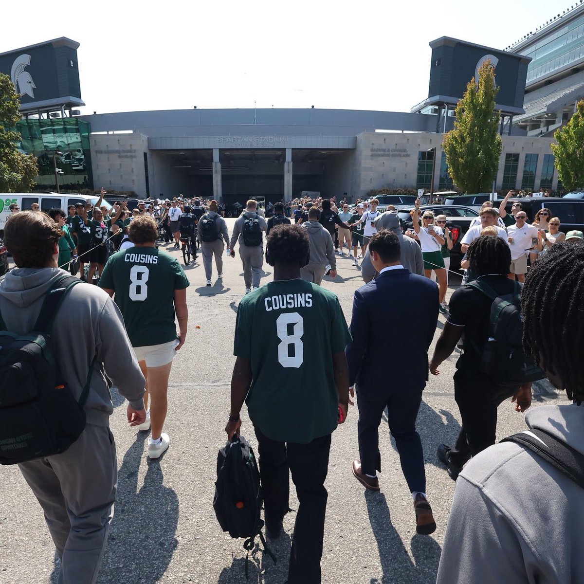 Aidan Chiles rocking a Kirk Cousins jersey in the Spartan Walk🔥