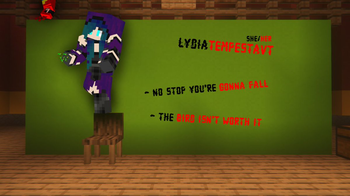 MCApocalypseSMP's tweet photo. NO LYDIA, YOU'RE GONNA FALL!!! @LydiaTempesta https://t.co/k6WOLGqlLj