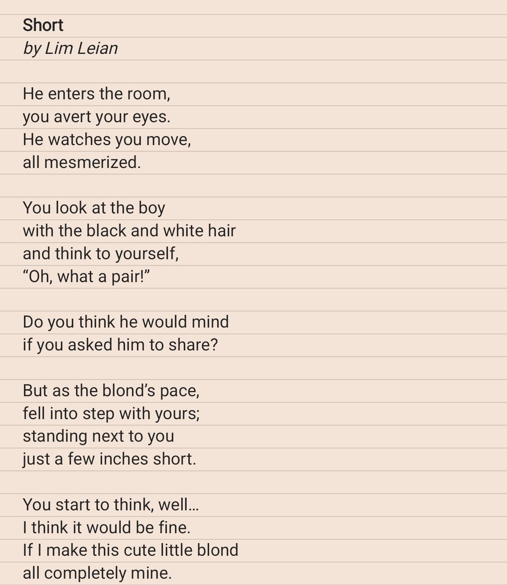 ohlimleian's tweet photo. #WINDBREAKER #suonireiweek2024 #day1 #heightgap #short #ohlimleianpoems
Day One: Short
"Do you think he would mind
if you asked him to share?" https://t.co/eTPJqhgYE4