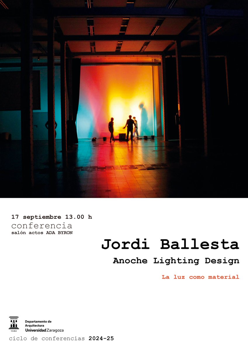 Nueva conferencia el próximo martes 17 a las 13h, a cargo de Jordi Ballesta, bajo el título "La luz como material". Ballesta es director creativo del estudio ANOCHE Lighting Design. Desde 2007 trabaja potenciando los proyectos arquitectónicos a través de la consultoría lumínica