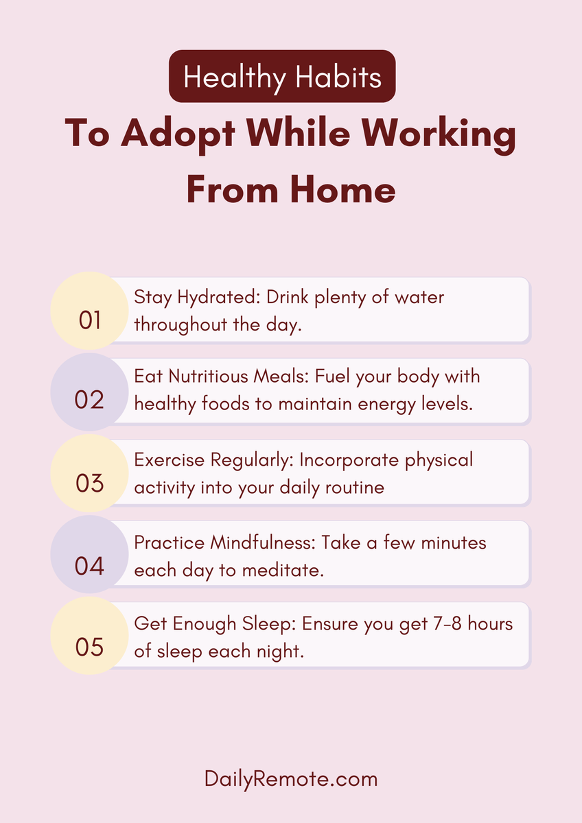 daily_remote's tweet image. 🏡 Working from the comfort of home can be a dream! But don't let it turn into a health nightmare. 

Adopt these 5⃣ simple yet effective habits to keep your well-being in check! Remote work doesn't have to mean sedentary work. 

#HealthyAtHome #WorkFromHomeLife
