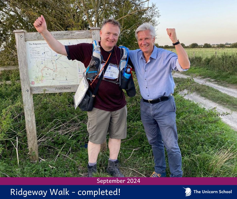 🎉 They did it! 🎉 Andrew and Chris have successfully completed their 90-mile Ridgeway Walk, finishing just after 7 PM this evening!

🚶 90 miles
🚶‍♂️ 4 days
🎒 2 very tired but triumphant walkers
🦄 Over £4,000 raised for The Unicorn School

justgiving.com/campaign/ridge…