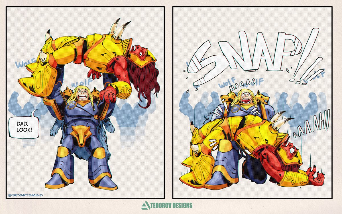 This is what I see whenever I hear about Leman russ and Magnus conflict. This one was actually really fun to work on. if you guys have any suggestions for a popular scene let me know. #art #warhammer40k #comedy