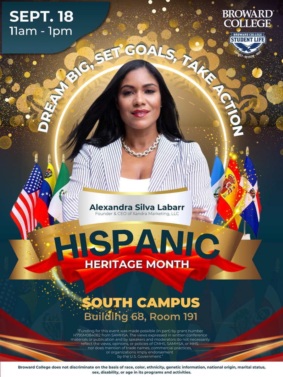 🌟Hispanic Heritage Month! 🎉 

Come enjoy coffee and treats with a friend, and get be inspired by our amazing speaker, Alexandra Silva Labarr! ☕✨  Don't miss this opportunity to connect, learn, and celebrate our vibrant culture together! North, South &amp; Central Campus!