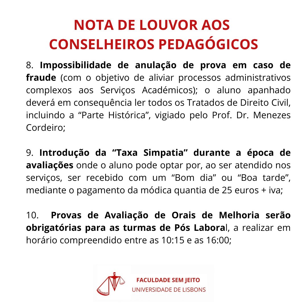 COMUNICADO | ALTERAÇÃO AO REGULAMENTO DE AVALIAÇÃO 

Os Serviços Académicos aproveitam para apresentar algumas propostas de alteração ao Regulamento de Avaliação: