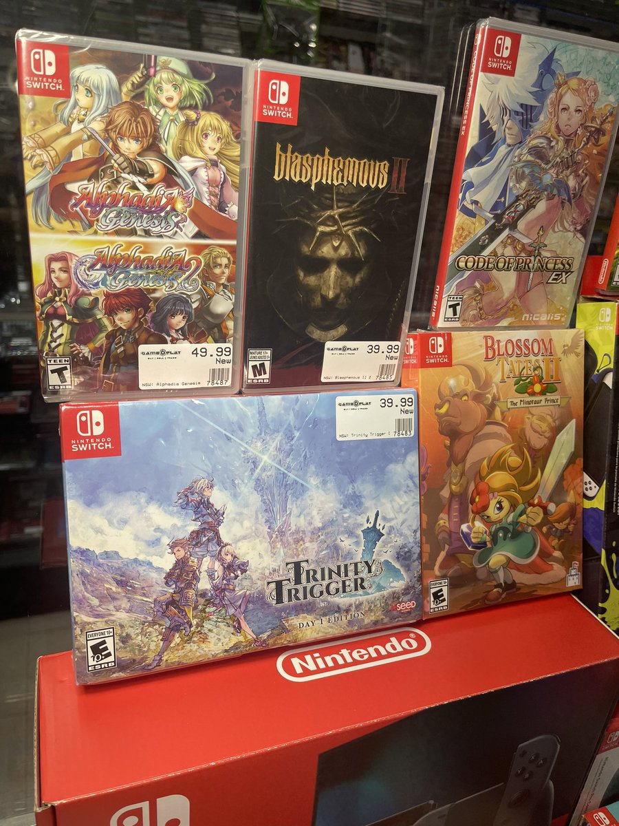 gameplayla's tweet photo. Sick new switch games are back in stock!! Come on in!!
🎮
Hours: 11am-7pm 
🎮
Phone#: (310)-842-7776 
#gameplayla #retrostore #losangeles #gameplay #retrogaming #nintendoswitch #nintendo #shantae #trinitytrigger #blossomtales2 #mario #blasphemous2 #alphadiagenesis https://t.co/p9iK0zih0G