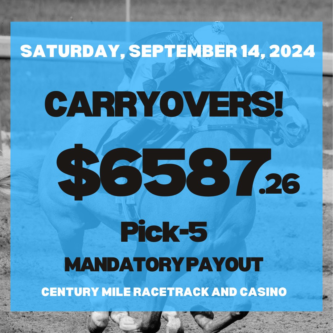 cntymile's tweet image. We have two exciting carryovers for today, Saturday, September 14!

💰 P5- $6587.26
💰 P4 - $5783.34

It's also Mandatory Payout Day so get those bets in!

Can't join us in person? You can watch and wager live online at hpibet.com
