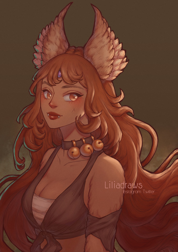 A drawing of <a href="/lawrence_vdm/">Fauxfox</a> 's OC since they kindly drew my fire witch during Art Fight!