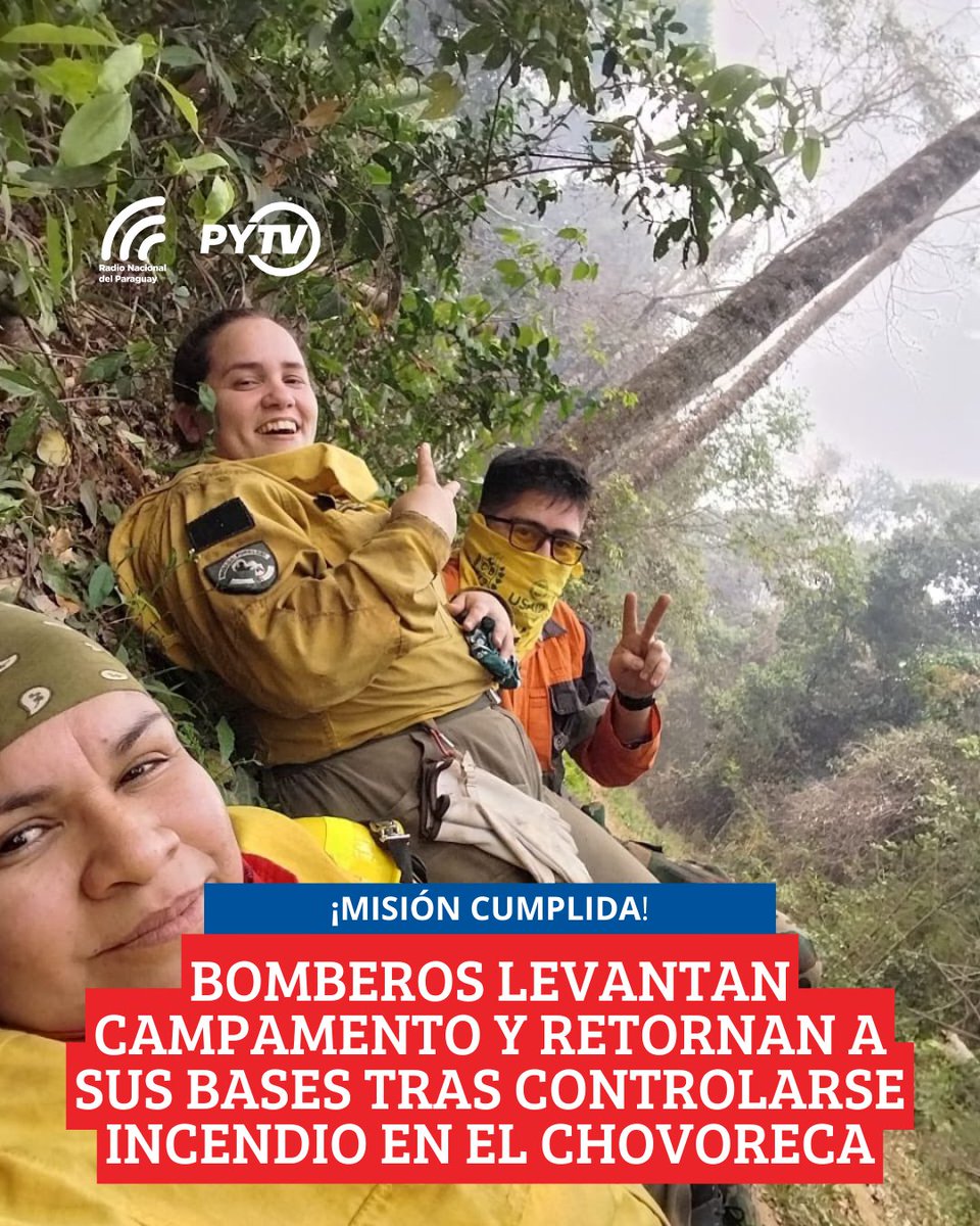 ParaguayTVHD's tweet photo. INCENDIO CONTROLADO 👏🥳

Nos adherimos al agradecimiento a los bomberos por su gran esfuerzo para la protección del Monumento Natural Cerro Chovoreca.

Bomberos voluntarios, Fuerzas Militares y funcionarios de diversas instituciones se unieron para salvar el bosque y la fauna. https://t.co/ENVtH0ZXOD