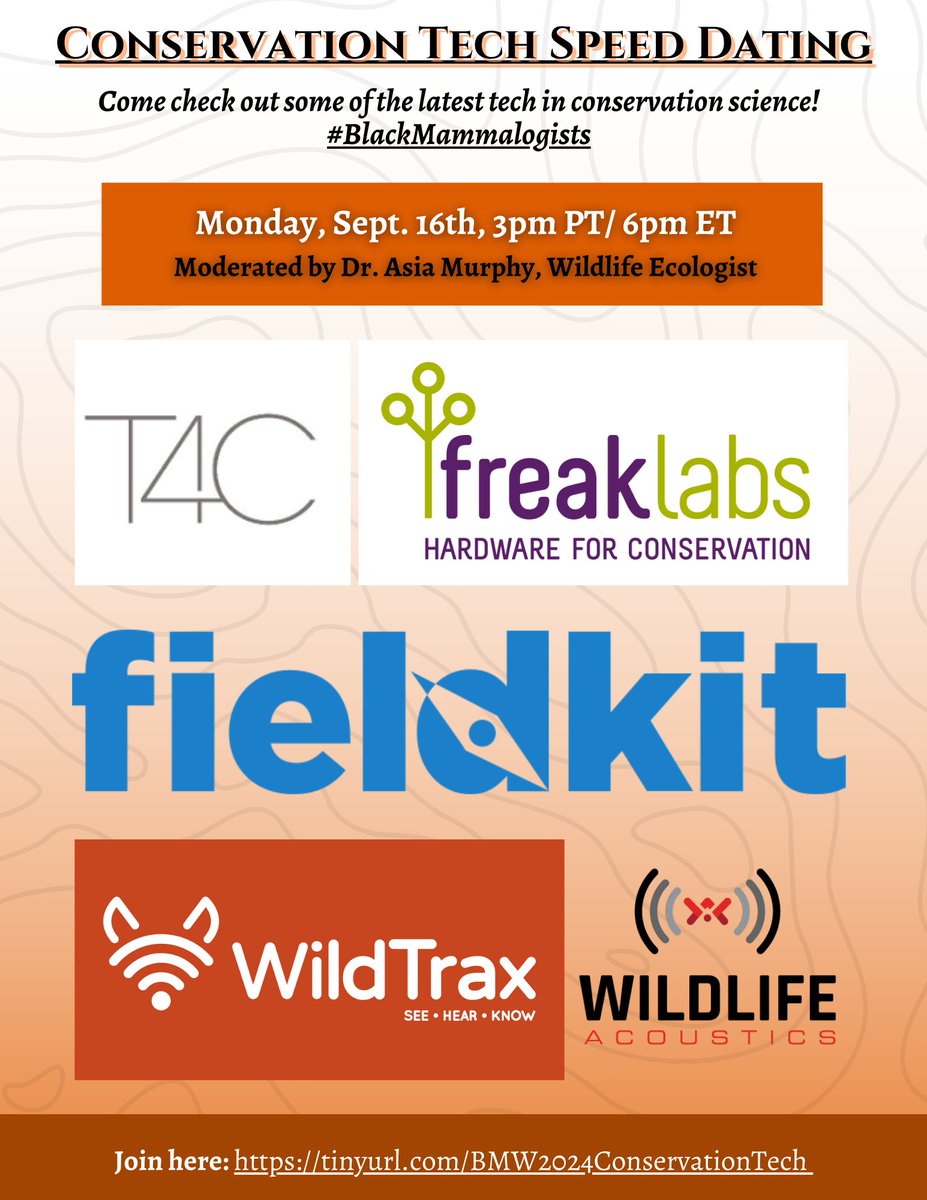 BlkMammalogists's tweet photo. 🚩 TOMORROW!! 

The first live streamed, interactive events of #BlackMammalogists Week!

➡️Mammal Track ID Workshop w/ @HuntersOfColor: 11am PT

➡️ Conservation Tech Speed Dating w/ @WildlifeAcoust @freaklabs @T4Cinc @FieldKitOrg @conservify &amp; WildTrax: 3pm PT

RT &amp; be there! https://t.co/kMkhY86EUR