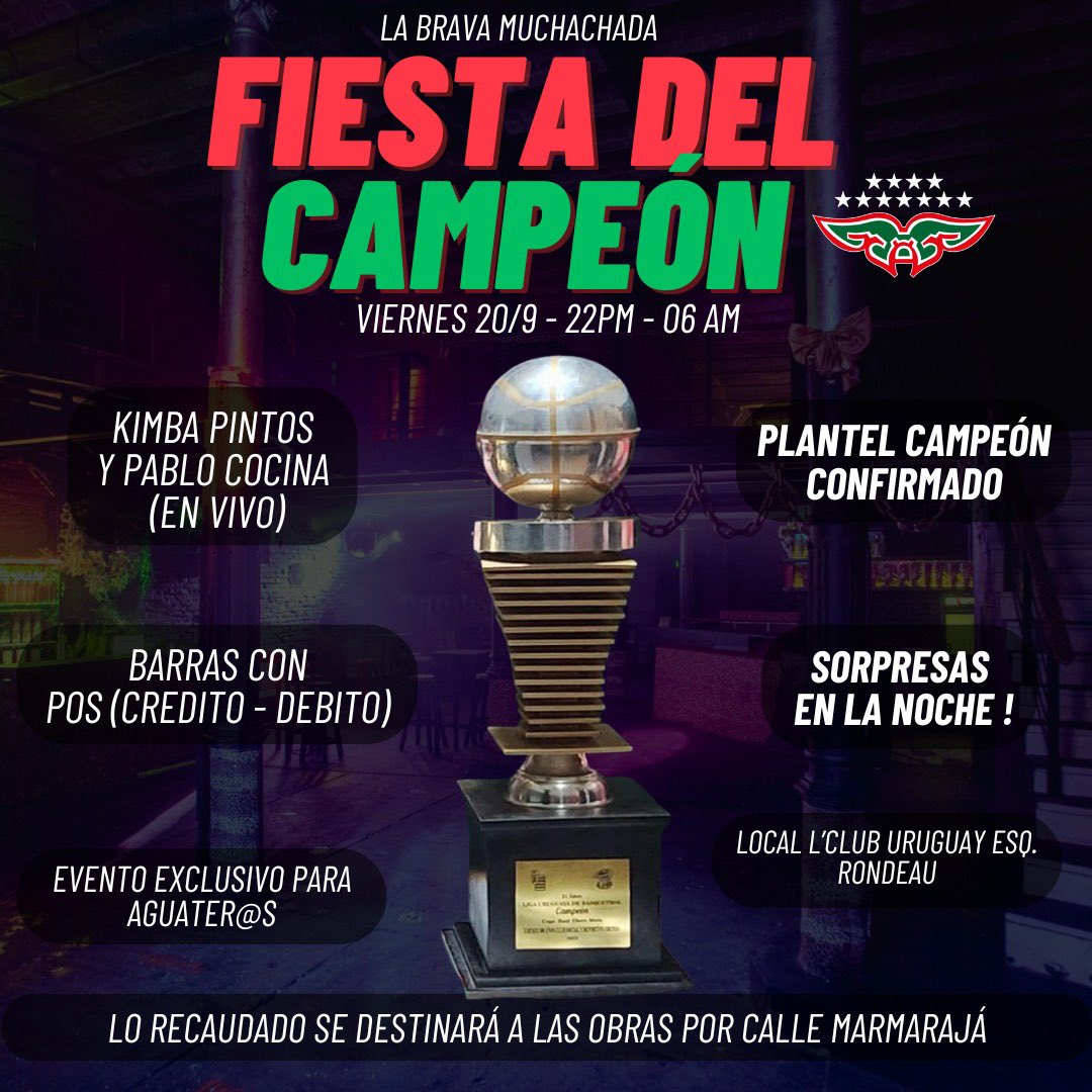 FIESTA DEL CAMPEÓN!!

última tanda de entradas, pedilas por mp

Aguada ya salió campeón..🎶