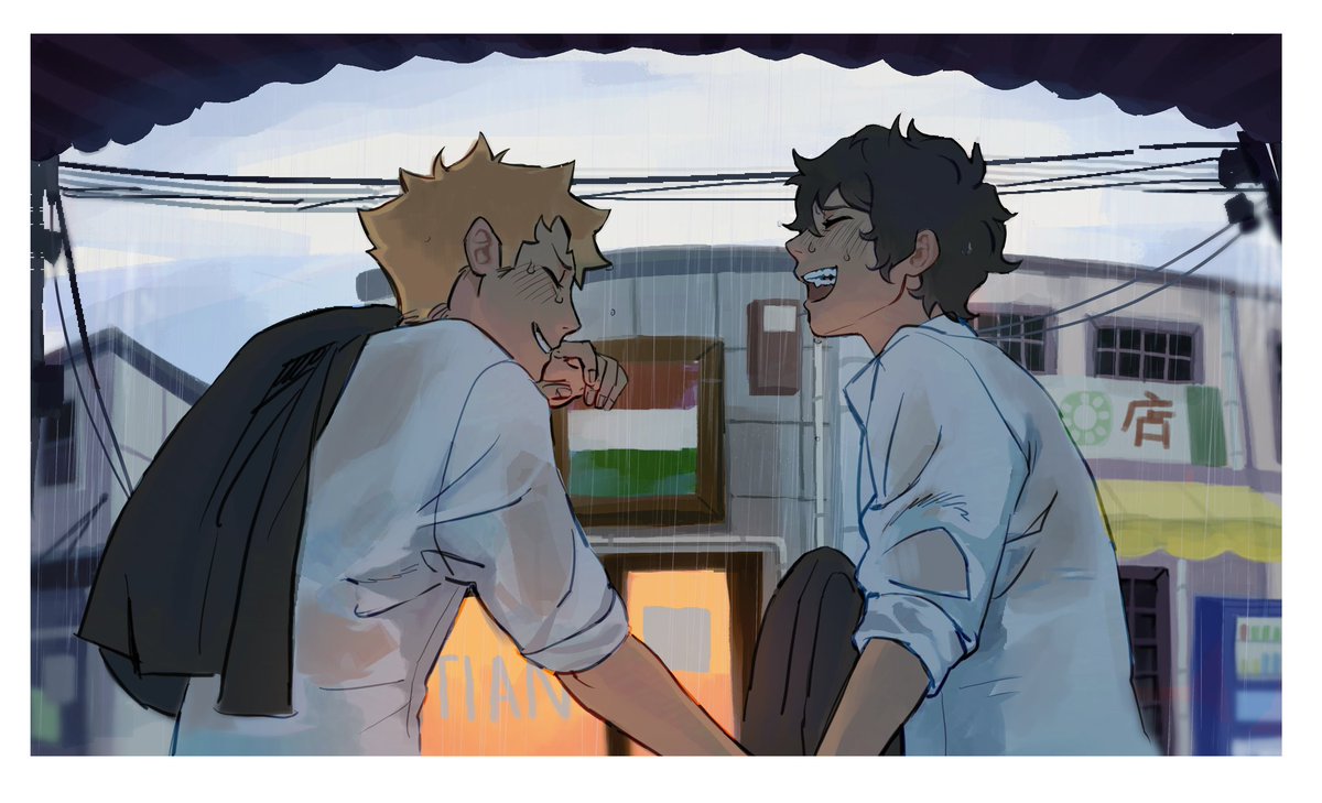 I worked with <a href="/caanticle/">to sleep in a sea of creachers</a> to create 'monsoon season' for Ryuji BONK!!! I'm so happy to create this with one of my favourite writers! <3 please enjoy their work below! 🌿🌧
 archiveofourown.org/works/58871668