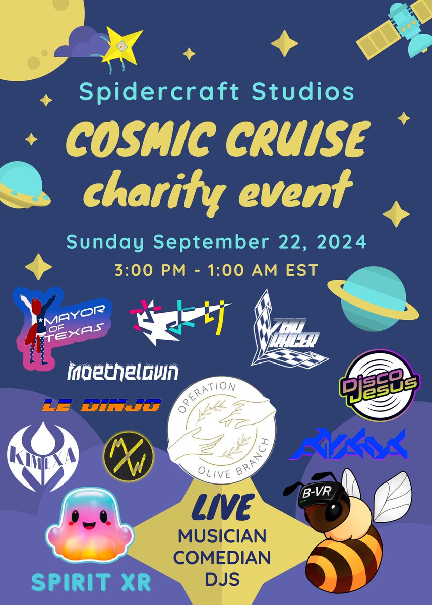 SpiderWeeb (@thaspiderweeb) on Twitter photo Set sail @ Spidercraft Studios first charity event!
Live World Fusion and Psychedelic Math Rock on Oud, Sitar, and Electric Guitar performed by Zoox
Comedian and DJ
<a href="/DiscoJesusDJ/">Disco Jesus</a>
DJs
<a href="/LeDinjo/">leDinjo</a>
<a href="/itsakiyamamusic/">AKIYAMA</a>
<a href="/Kivamexa/">Kimexa</a>
<a href="/moethelawnvr/">moethelawn</a>
<a href="/sayorivrc/">sayorı</a>
<a href="/MayorofTexas/">Mayor of Texas</a>
@780racer Set sail @ Spidercraft Studios first charity event!
Live World Fusion and Psychedelic Math Rock on Oud, Sitar, and Electric Guitar performed by Zoox
Comedian and DJ
<a href="/DiscoJesusDJ/">Disco Jesus</a>
DJs
<a href="/LeDinjo/">leDinjo</a>
<a href="/itsakiyamamusic/">AKIYAMA</a>
<a href="/Kivamexa/">Kimexa</a>
<a href="/moethelawnvr/">moethelawn</a>
<a href="/sayorivrc/">sayorı</a>
<a href="/MayorofTexas/">Mayor of Texas</a>
@780racer