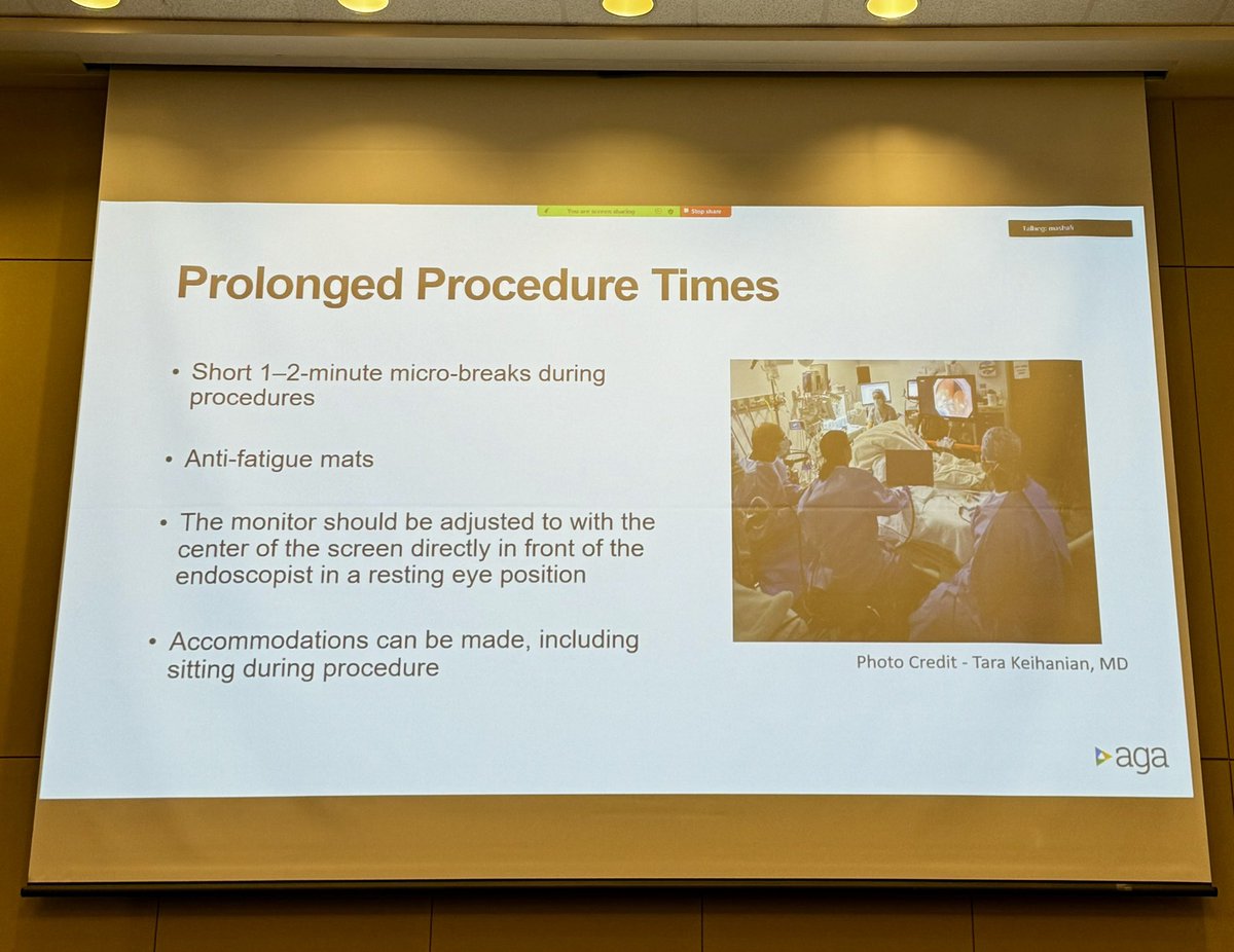 <a href="/shifaumarMD/">Shifa Umar, MD</a> on how women can protect ourselves when performing advanced endoscopy. 

✅plan before the procedure 
✅anti fatigue mats 
✅lighter scopes and protection vests

👍🏼protect the longevity of your career! 

<a href="/AmerGastroAssn/">American Gastroenterological Association (AGA)</a> SW Regional Women in GI Workshop