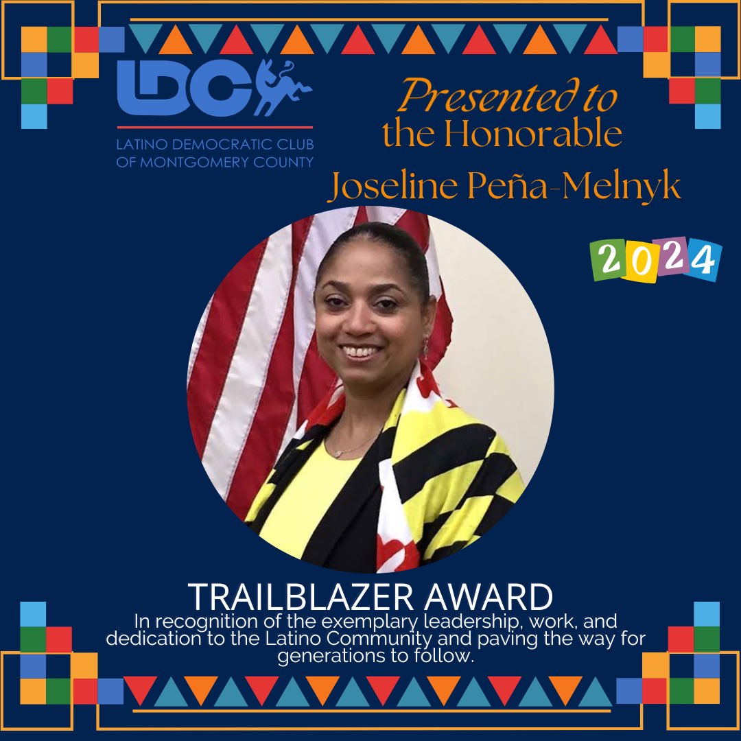 MoCo Latino Dems (@mocolatinodems) on Twitter photo We are honored to present the 2024 Trailblazer Award to Delegate Joseline Peña-Melnyk in recognition of her exemplary leadership, tireless work, and commitment to creating a brighter future for all.
Join us September 20th
tinyurl.com/LDCFiesta24
<a href="/JPenaMelnyk/">Del. J. Peña-Melnyk</a> We are honored to present the 2024 Trailblazer Award to Delegate Joseline Peña-Melnyk in recognition of her exemplary leadership, tireless work, and commitment to creating a brighter future for all.
Join us September 20th
tinyurl.com/LDCFiesta24
<a href="/JPenaMelnyk/">Del. J. Peña-Melnyk</a>