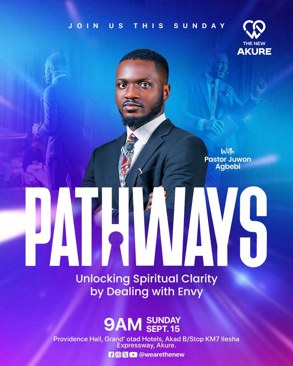 TheNew_Akure's tweet photo. Envy isn’t of the fruits of the spirit and it’s not who we are. 
Therefore, it is not where we operate from as a believer. 

THIS SUNDAY, we will be learning how to UNLOCK SPIRITUAL CLARITY BY DEALING WITH ENVY

9am tomorrow! 

#Pathways 
#Wearethenew 
#Ilovethischurch https://t.co/wgXkG0OkOW