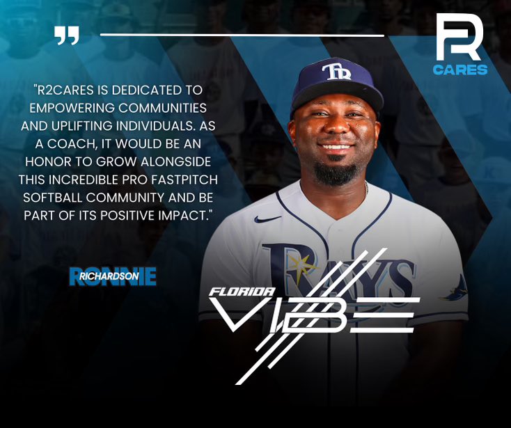 Florida Vibe (@floridavibesb) on Twitter photo The 2025 Florida VIBE is proud to have support from former <a href="/MLB/">MLB</a> & current coach within the <a href="/RaysBaseball/">Tampa Bay Rays</a> organization, <a href="/im_Ronnierich2/">Nighttrainrich🎶🙌🏾</a>, alumni of <a href="/Padres/">San Diego Padres</a> & <a href="/UCF_Baseball/">UCF Baseball</a>!
Ronnie has his own foundation, R2cares, focusing on our youth baseball & softball athletes! Support R2cares! The 2025 Florida VIBE is proud to have support from former <a href="/MLB/">MLB</a> & current coach within the <a href="/RaysBaseball/">Tampa Bay Rays</a> organization, <a href="/im_Ronnierich2/">Nighttrainrich🎶🙌🏾</a>, alumni of <a href="/Padres/">San Diego Padres</a> & <a href="/UCF_Baseball/">UCF Baseball</a>!
Ronnie has his own foundation, R2cares, focusing on our youth baseball & softball athletes! Support R2cares!