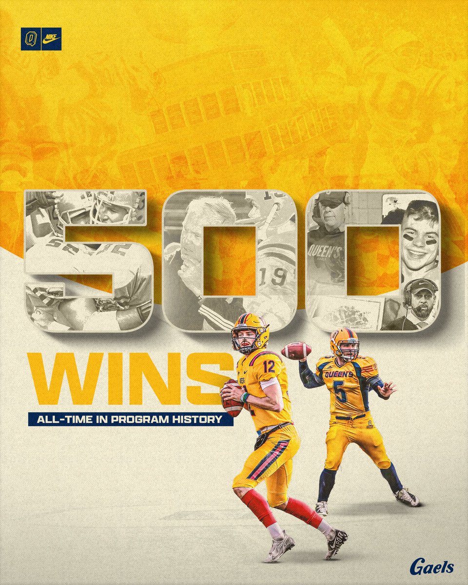 queensgaels's tweet image. FB 🏈: 𝐖𝐈𝐍 # 𝟓𝟎𝟎 !

Add it to the record books! With a 48-20 over Ottawa, the Queen’s Football program has just hit the 500-win milestone!

#ForGold | #ChaGheill