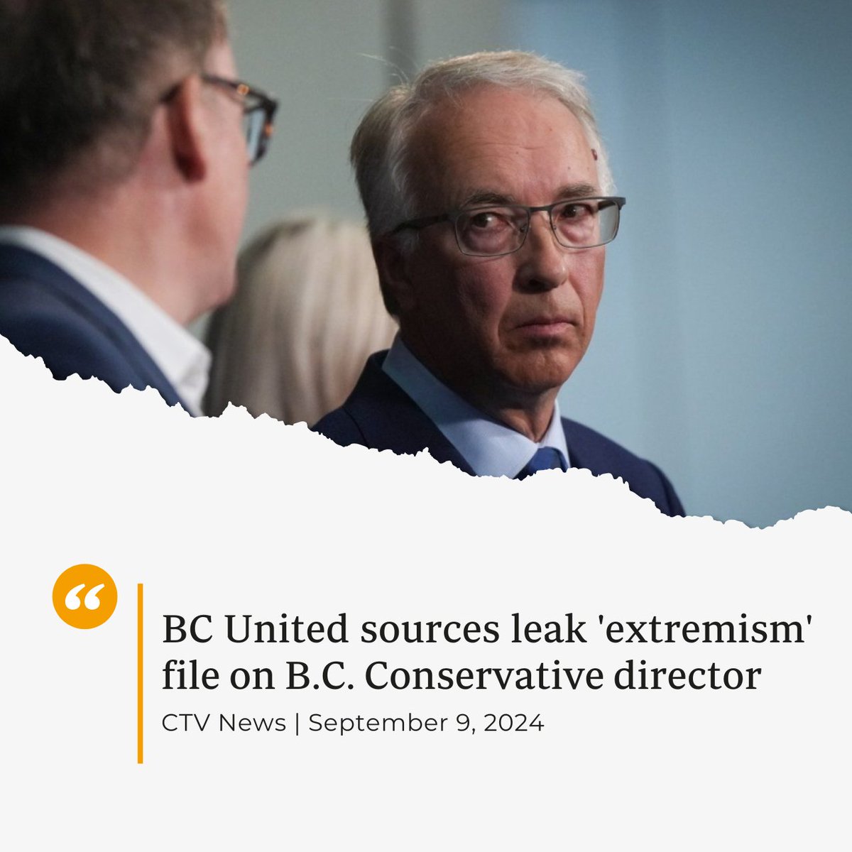 bcndp's tweet image. A 7-page report finds that John Rustad's party is filled with extremists who are feeding strange and scary ideas that hurt people — not help them. John Rustad is a risk we can't afford.