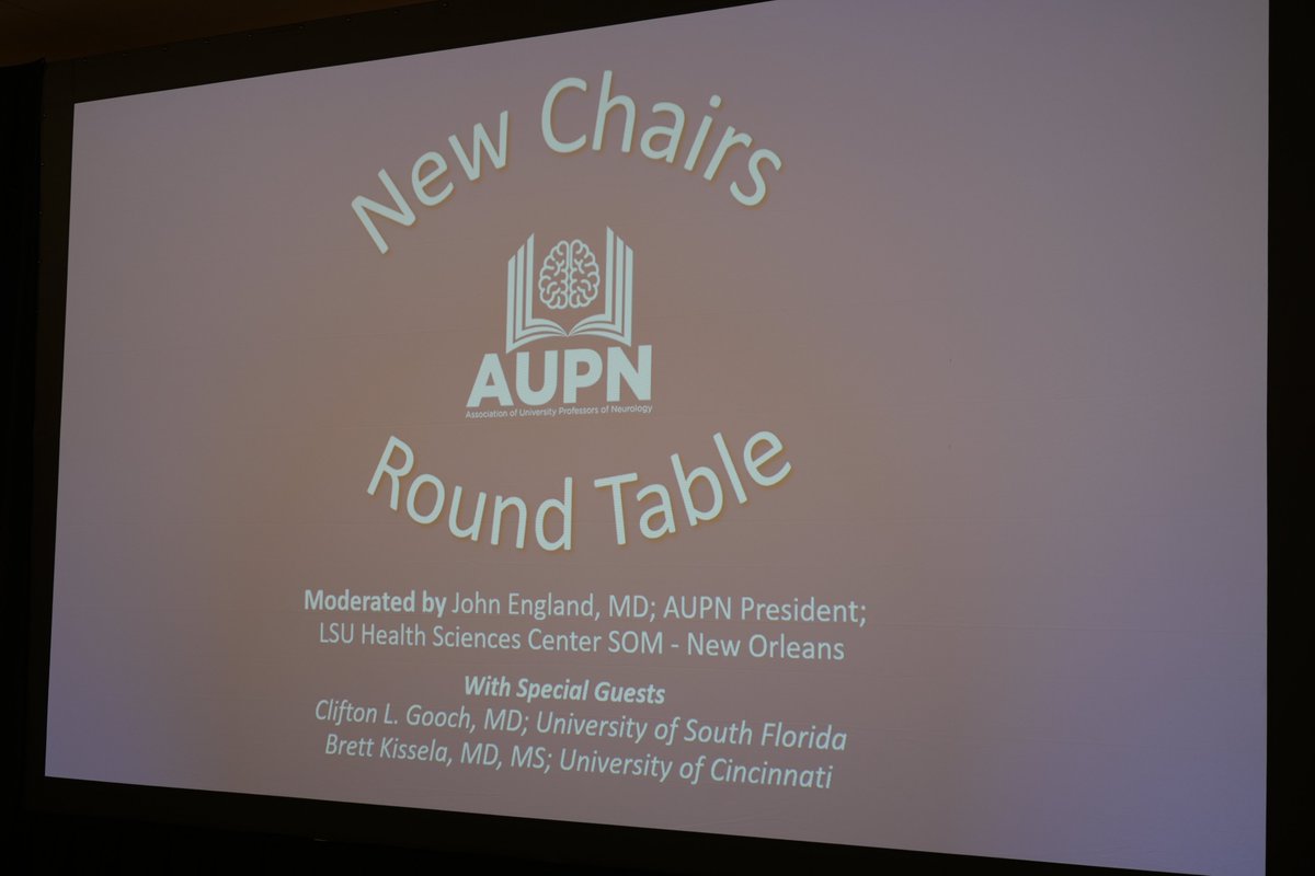 AALN_leaders's tweet photo. We were excited to welcome new chairs to our round table session at #AUPN2024! In this session, AUPN President and Moderator, Dr. John England, was joined by speakers Dr. Clifton Gooch and Dr. Brett Kissela to share advice and lessons learned. 

#neurology https://t.co/ZeiF25a7xF