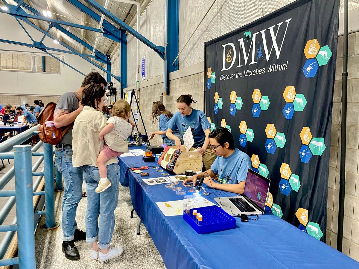 It’s an epic bug tale in a distinctly magical setting at the GREAT INSECT FAIR by ⁦<a href="/PSU_Entomology/">Penn State Entomology</a>⁩. Dina, Emilie, and ⁦<a href="/nokimchen/">Madangchanok Imchen</a>⁩ in blue shirts, reveal the secrets of insect microbes. ⁦<a href="/WolbachiaProj/">Discover the Microbes Within! Wolbachia Project</a>⁩ ⁦<a href="/PSUmBiome/">One Health Microbiome Center</a>⁩ ⁦<a href="/penn_state/">Penn State</a>⁩ ⁦<a href="/agsciences/">Penn State College of Agricultural Sciences</a>⁩