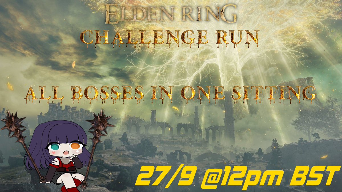 ALRIGHT YALL ARE CRAZY FOR MEETING THE GOAL ON THIS ALREADY! I present to you...

The Elden Ring All Bosses in 1 sitting challenge!

Be there or be square!

(Honestly might fail lmao)