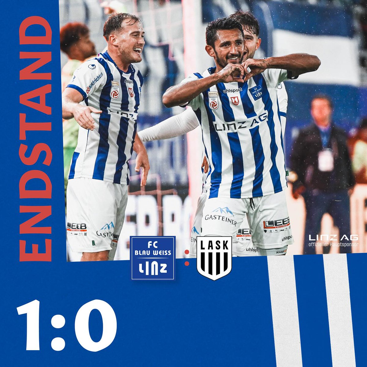 BlauWeissLinz's tweet photo. Derbysieger, Derbysieger, Hey, Hey 🤩
Starke Leistung Jungs 💪🏻 #BWLask https://t.co/JxRpQDpjCr
