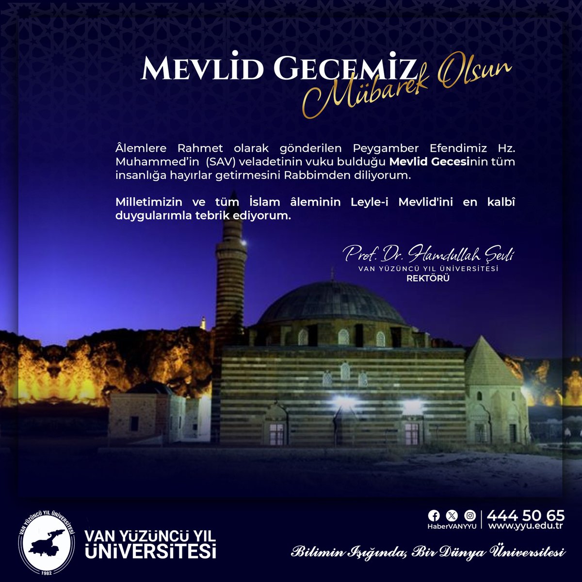 hsevli's tweet photo. Âlemlere Rahmet olarak gönderilen Peygamber Efendimiz Hz. Muhammed Mustafa’nın (S.A.V.) veladetinin vuku bulduğu #Mevlid Gecesinin tüm insanlığa hayırlar getirmesini Rabbimden diliyorum. 

Milletimizin ve İslam âleminin Leyle-i Mevlid'ini en kalbî duygularımla tebrik ediyorum https://t.co/bJdzyEgkIK