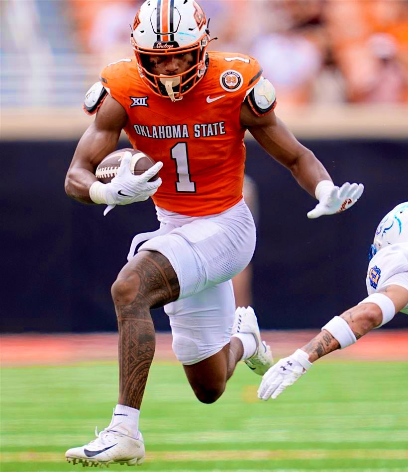OKSTMart's tweet photo. De'Zhaun Stribling was SPECIAL against Tulsa...🔥

- 7 Receptions
- 174 Receiving Yards
- 2 Touchdowns
- 24.9 Yards Per Catch

All off a season ending injury in 2023... He's gonna be a problem 👀 https://t.co/lvUus0TtCX