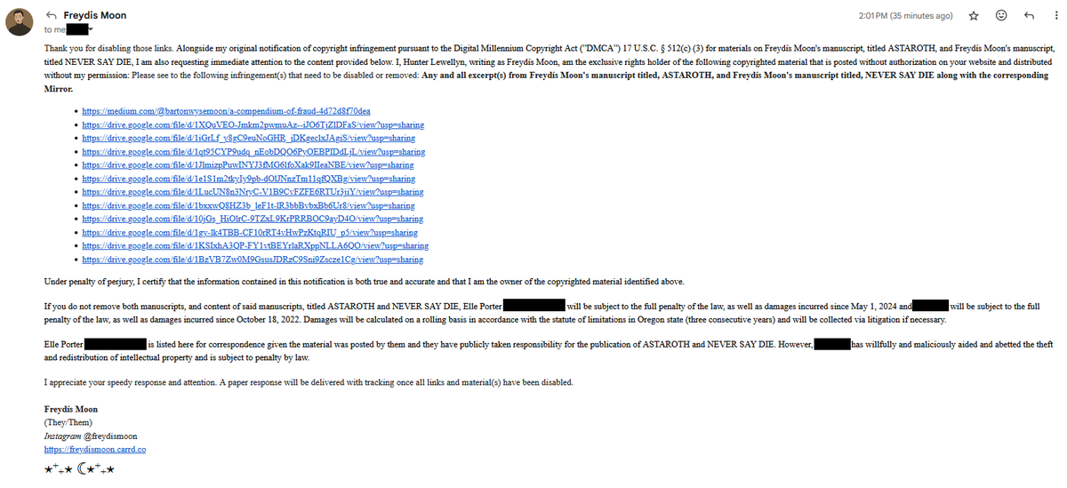 Update: I have received two DMCA takedown notices directly from Freydís Moon regarding content posted in this Medium article and my original google doc of evidence. To comply with this request, the article has been removed and links disabled.