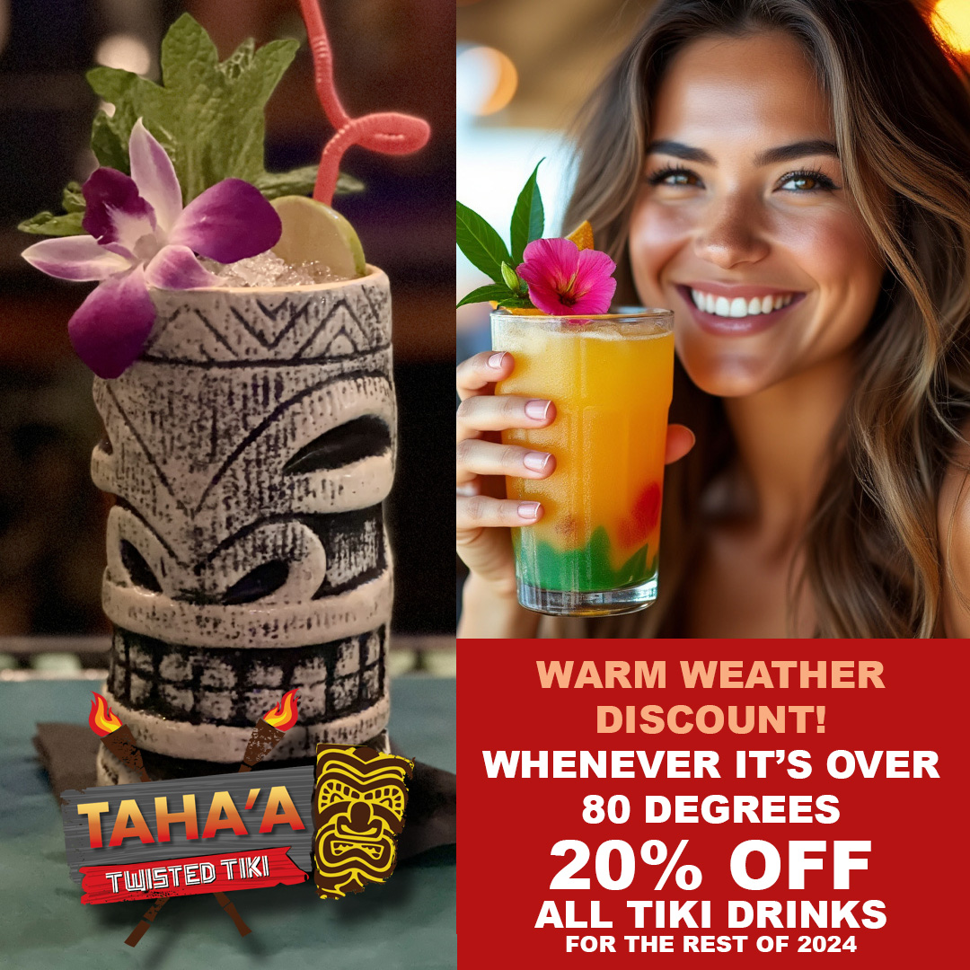 St. Louis weather is crazy! But let's enjoy every nice day we have! For the rest of the year, any day the temperature hits 80 degrees 🌞 20% off all Tiki Drinks 🍹at Taha'a Twisted Tiki! *checks weather* 📱👀 "Let's go!!!" #stltiki #thegrove #summerforever #stl #stlouis