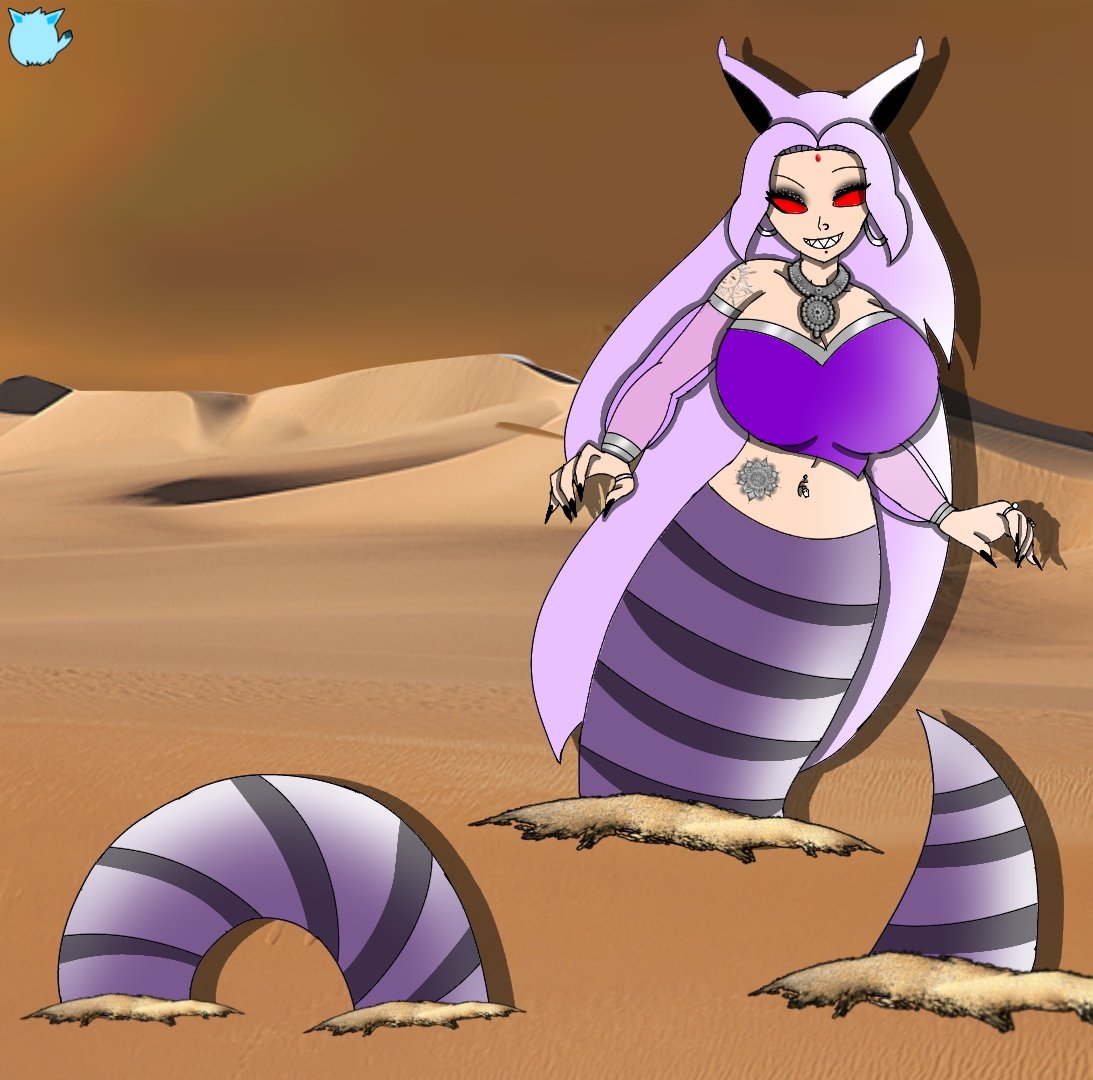 SayloinRiki's tweet photo. Sandworm monster Esanika!
😺😈🪱🏜️✨
.
#pokemon #esanika #humanespeon #espeon #indianwoman #evilwoman #sandworm #monsterwoman #naga #wormtail #sandwormmonster #sand #evilart #sexyart #digitalart #monsterart #animeart #fanart #artwork https://t.co/FQGsijCwd4