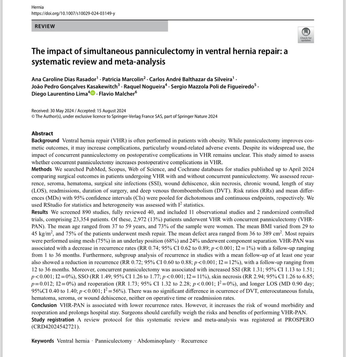 Diego Lima, MD MSc (@dilaurentino) on Twitter photo Our research project awarded during the <a href="/AmericanHernia/">American Hernia Society</a> this year. And you can also check out published paper pubmed.ncbi.nlm.nih.gov/39240467/ #SoMe4Surgery #medX #surgX #MedTwitter congrats to our research team <a href="/acrasador/">Ana Caroline Rasador, MD</a> <a href="/PatriciaMrcln/">Patricia Marcolin</a> <a href="/carlosabs99/">Carlos Silveira, MD</a> <a href="/JoaoKasakewitch/">João Pedro Kasakewitch, MD MPH</a> <a href="/NogueiraRaquel_/">Raquel Nogueira</a> Our research project awarded during the <a href="/AmericanHernia/">American Hernia Society</a> this year. And you can also check out published paper pubmed.ncbi.nlm.nih.gov/39240467/ #SoMe4Surgery #medX #surgX #MedTwitter congrats to our research team <a href="/acrasador/">Ana Caroline Rasador, MD</a> <a href="/PatriciaMrcln/">Patricia Marcolin</a> <a href="/carlosabs99/">Carlos Silveira, MD</a> <a href="/JoaoKasakewitch/">João Pedro Kasakewitch, MD MPH</a> <a href="/NogueiraRaquel_/">Raquel Nogueira</a>