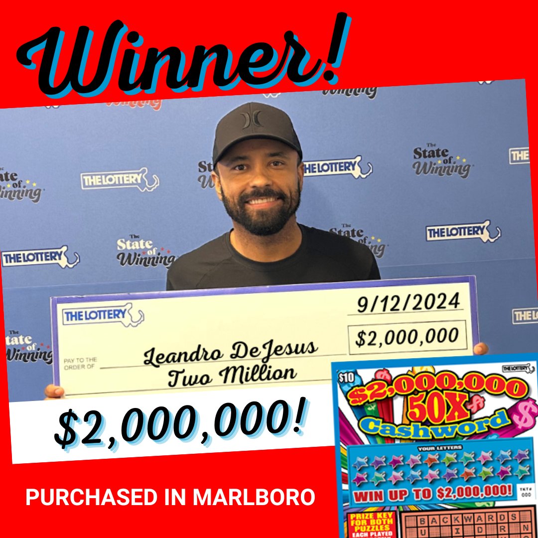 MAStateLottery's tweet photo. Share a good word for this $2 MILLION CASHWORD winner 👏🏼 Congrats! Woohoo! Wow!
#MassLottery
#ScratchTickets
#Cashword https://t.co/ei30DxNoR2