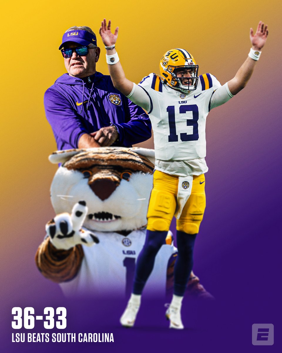 espn's tweet photo. ONCE DOWN 17, LSU PULLS OFF THE COMEBACK AT SOUTH CAROLINA 😮‍💨 https://t.co/lVpmrb2hwN
