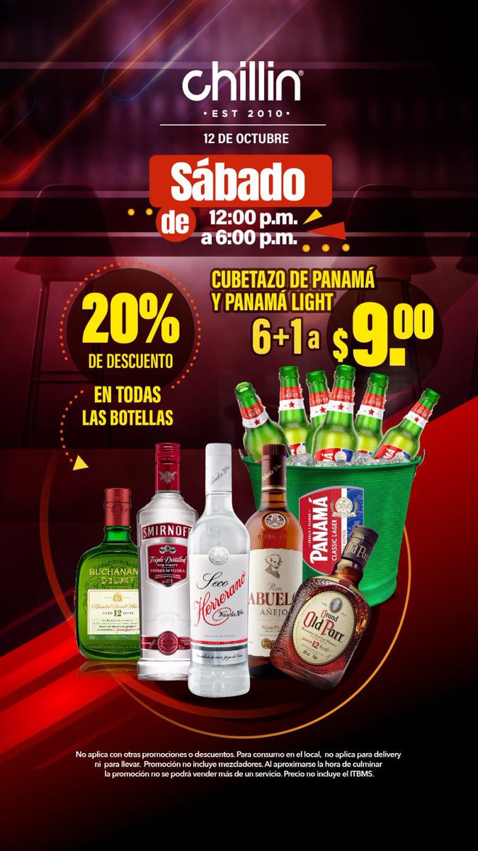 Nueva promoción sabatina de #Chillin12deOctubre.  Te esperamos..