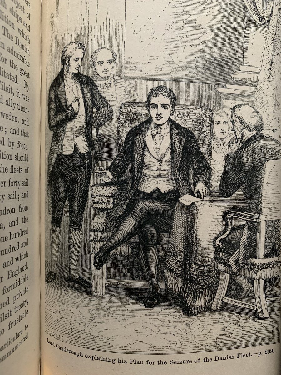 AndrewBrunatti's tweet photo. One of the stranger portrayals I’ve come across in research on Castlereagh portraiture is this engraving in William Adams’ 1862 book ‘Men at the Helm.’ 

The artist (Evans) portrayed Castlereagh at a moment in 1807 wearing clothing that is much more influenced by Victorian style. https://t.co/SpzVzaen9D