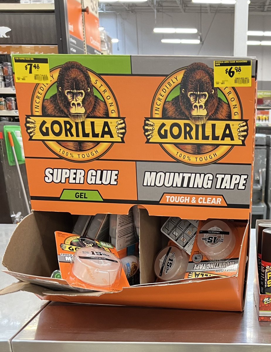 Great counter display out this quarter featuring Gorilla Super Glue Gel and Mounting Tape. Thanks MET for getting these out and on the paint desk and other locations!! #GorillaTough