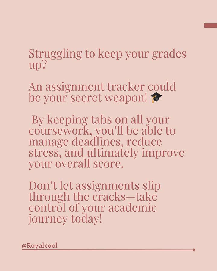 Royalcoool's tweet image. An assignment tracker could be your secret weapon!
By staying on top of your coursework, you can manage deadlines, reduce stress and boost your productivity.
Ready to transform your study routine?
Hit the link in my bio
#studyplanner #Assignmenttracker #notiontemplate