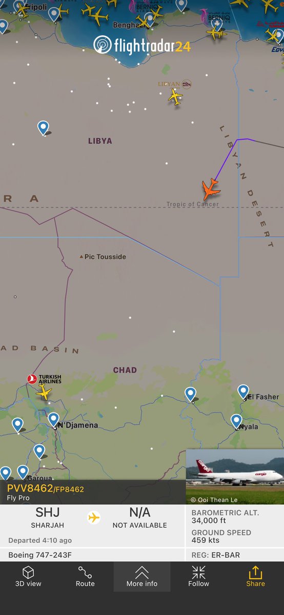 AliYahyaSDN's tweet photo. طايرة شحن من نوع بوينج-B742 اقلعت من الشارقة و يبدو انها متجهة إلى انجمينا في تشاد 🇹🇩
الطائرة تابعة لشركة Fly Pro و هي شركة من مولدوفا 🇲🇩 .
ملحوظة، قامت الطائرة برحلة من دبي الي أنجمينا يوم 31 اغسطس .
#ERBAR https://t.co/3Pe3prKArd